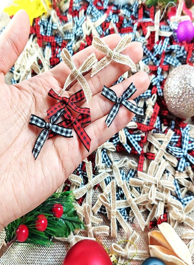 ROYHOO 150PCS 1.77 x 1.58” Christmas Mini Plaid Bows Burlap Bows Christmas Buffalo Plaid Bows Gingham Ribbon Bows Ornament for Christmas Tree Crafts Home Decoration DIY Making (Multiple Colors) - Image 3
